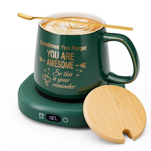 Coffee Mug Warmer & You are Awesome Mug Set, Electric Cup Warmer with Auto Shut Off, 4 Temperature Setting Smart Beverage Warmer, 8-Hours Auto Shut Off