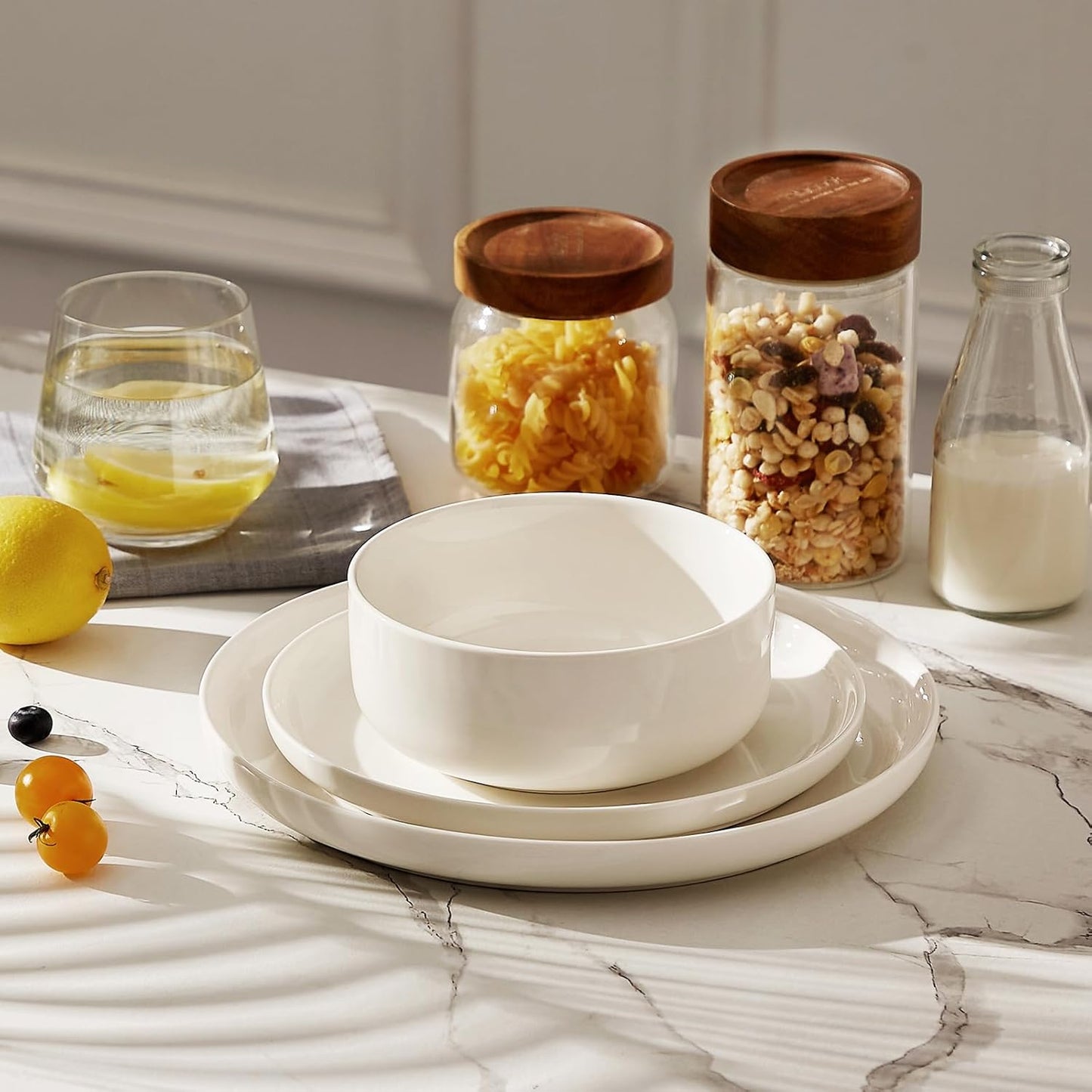 MALACASA 24 OZ Cereal Bowls Set of 6 - White Porcelain Soup & Oatmeal Bowls | Dishwasher & Microwave Safe