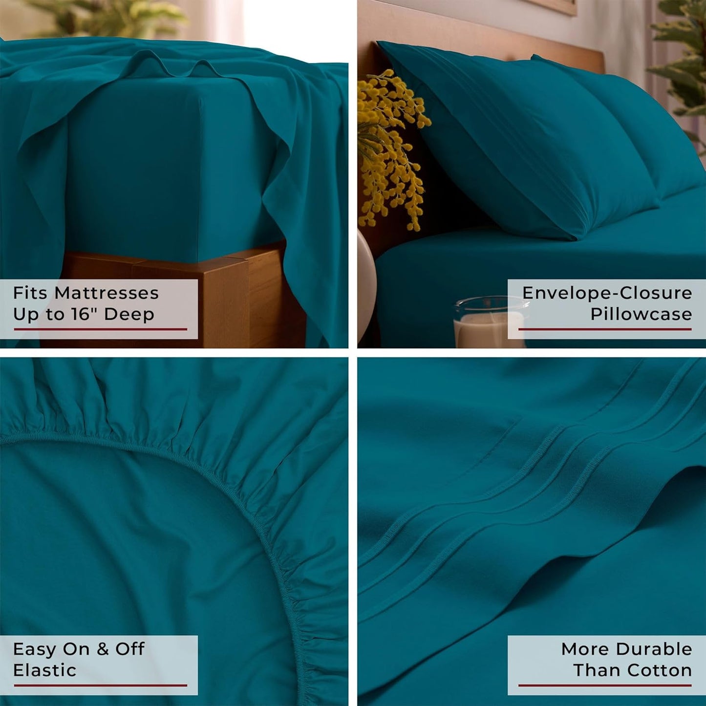 Mellanni Queen Sheets Set - 4 PC Hotel Luxury Bedding | Extra Soft, Cooling, Wrinkle-Resistant (Teal)