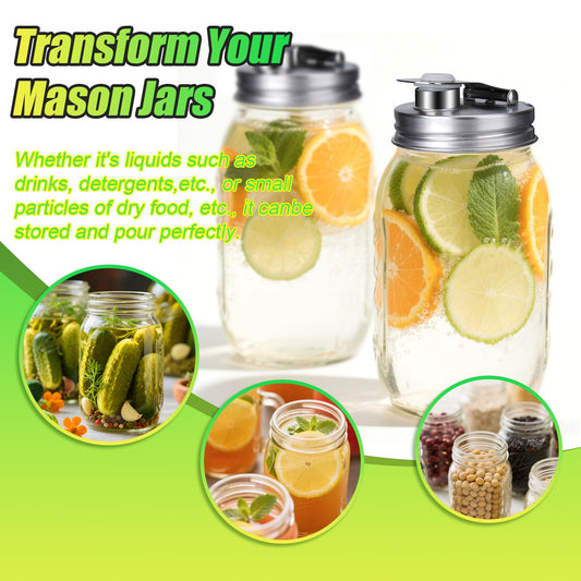 Mason Jar Pour Spout Lid Stainless Steel, Regular Mouth Pour Spout Flip Cap Lids for Mason Jars, Anticracking Leak Proof Seal Cover Airtight for Drinking Salad Dressing & Food Storing(2PCS)