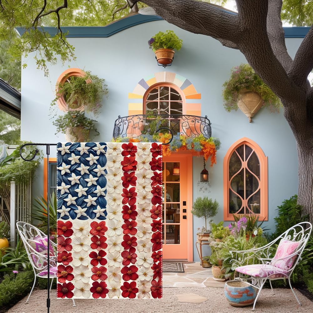 Patriotic Garden Flag by Memorial Day - Double-Sided Burlap Decoration for 4th of July | 12x18 Inch