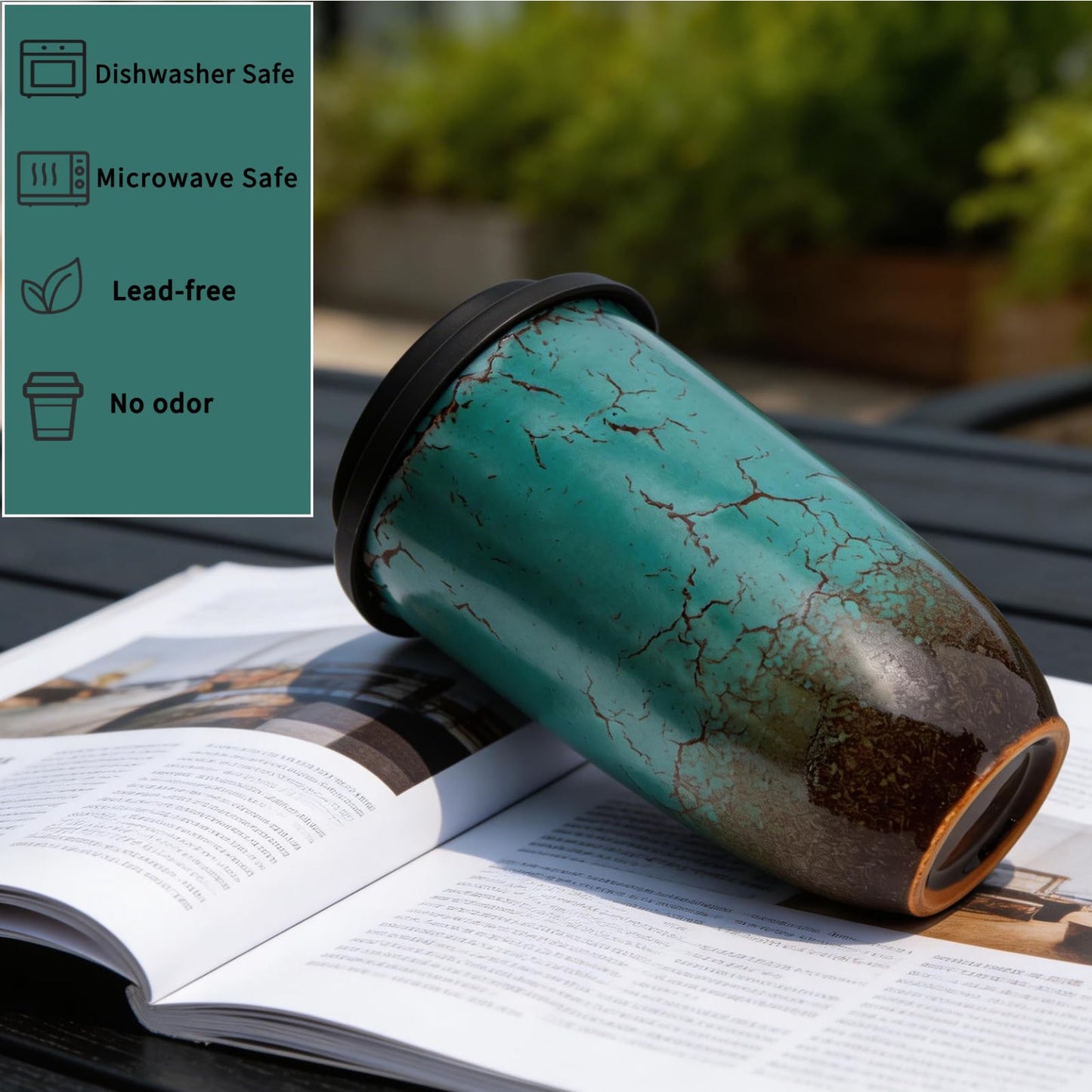 Moxhendix Ceramic Travel Mug With Lid, On the Go Coffee Mug.16oz-Ceramics Coffee Tumbler. Dishwasher and Microwave Safe.Reusable Coffee Mug-Suitable for travel, office, car cup，Daily use.