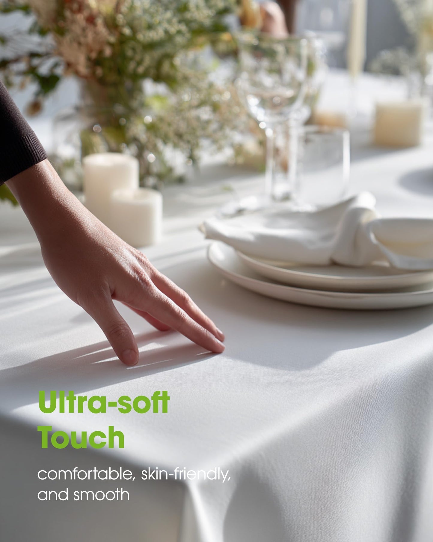 Pureegg Rectangle Table Cloth 60" x 84" – 8 Packs, Durable Polyester Tablecloth Offers Reusable & Washable Protection, Ideal for Outdoor Party, Picnic, Wedding, Banquet and Birthday, White