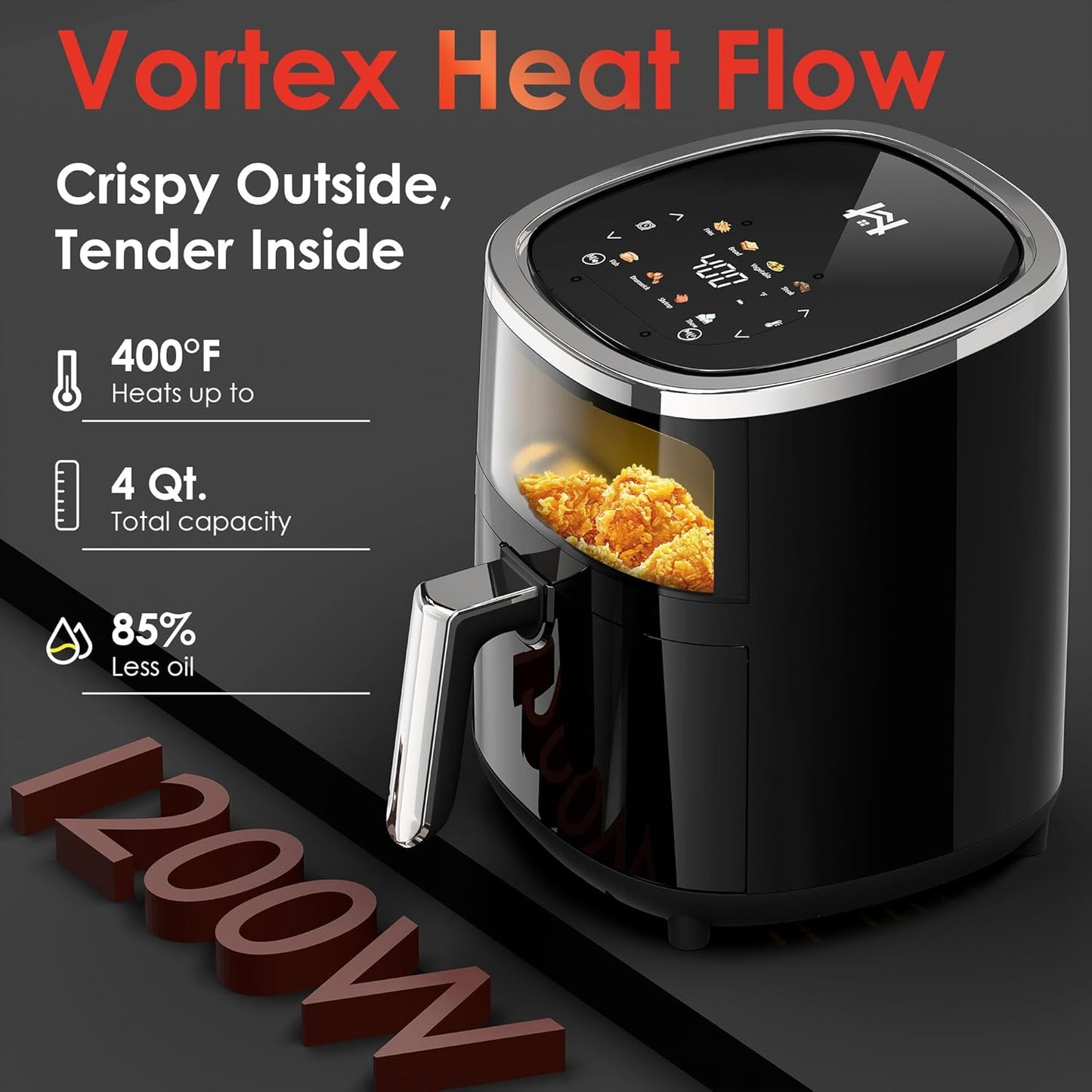 Skiennix 9-in-1 Compact Air Fryer - Smart Digital Touchscreen, 4QT, Dishwasher Safe, Less Oil Cooking