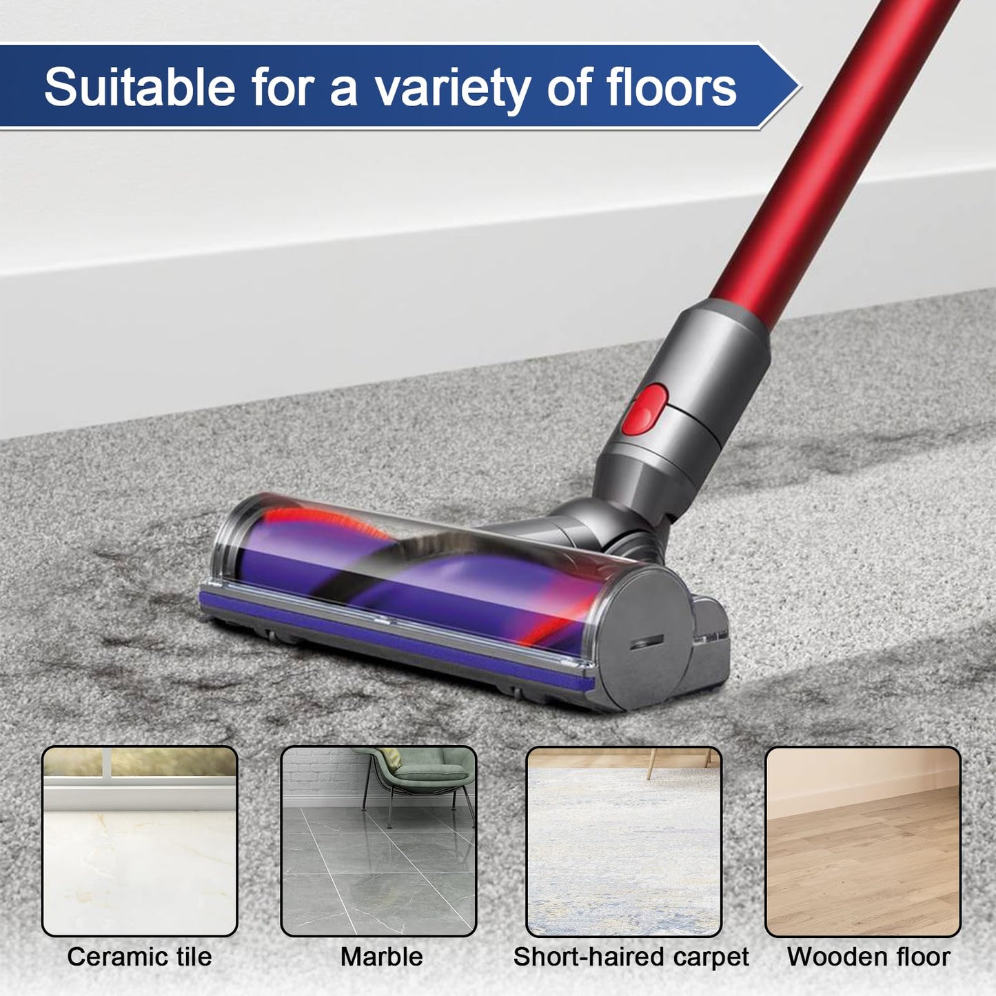 Garbage fighter Quick-Release Motorhead Cleaner for Dyson V7 V8 V10 V11 V15 Vacuum Cleaner Head SV10 SV11 SV12 SV14 Replacement Part Electric Head for Hardwood Floor Carpets Replacement Part 967483-04