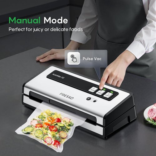 FRESKO Automatic Vacuum Sealer - 95 kPa Suction Power | Compact Food Sealer Kit with 10 Bags