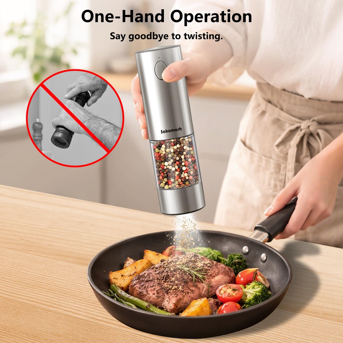 Electric Salt and Pepper Grinder Set USB Rechargeable Base, Stainless Steel Automatic Pepper and Salt Shakers with Adjustable Coarseness, LED Light, Ideal Gifts for Housewarming, Parents, Friends