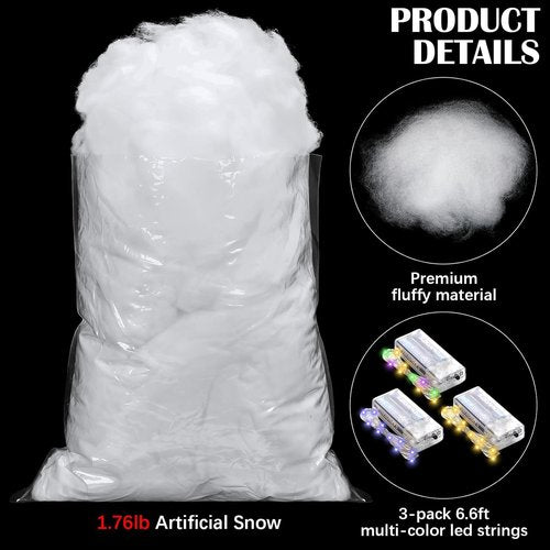 Halloscume Cotton Fake Cloud Stuffing - 28.16 Ounce Fluffy Fiber Filling with LED Strings for Crafts & Decor
