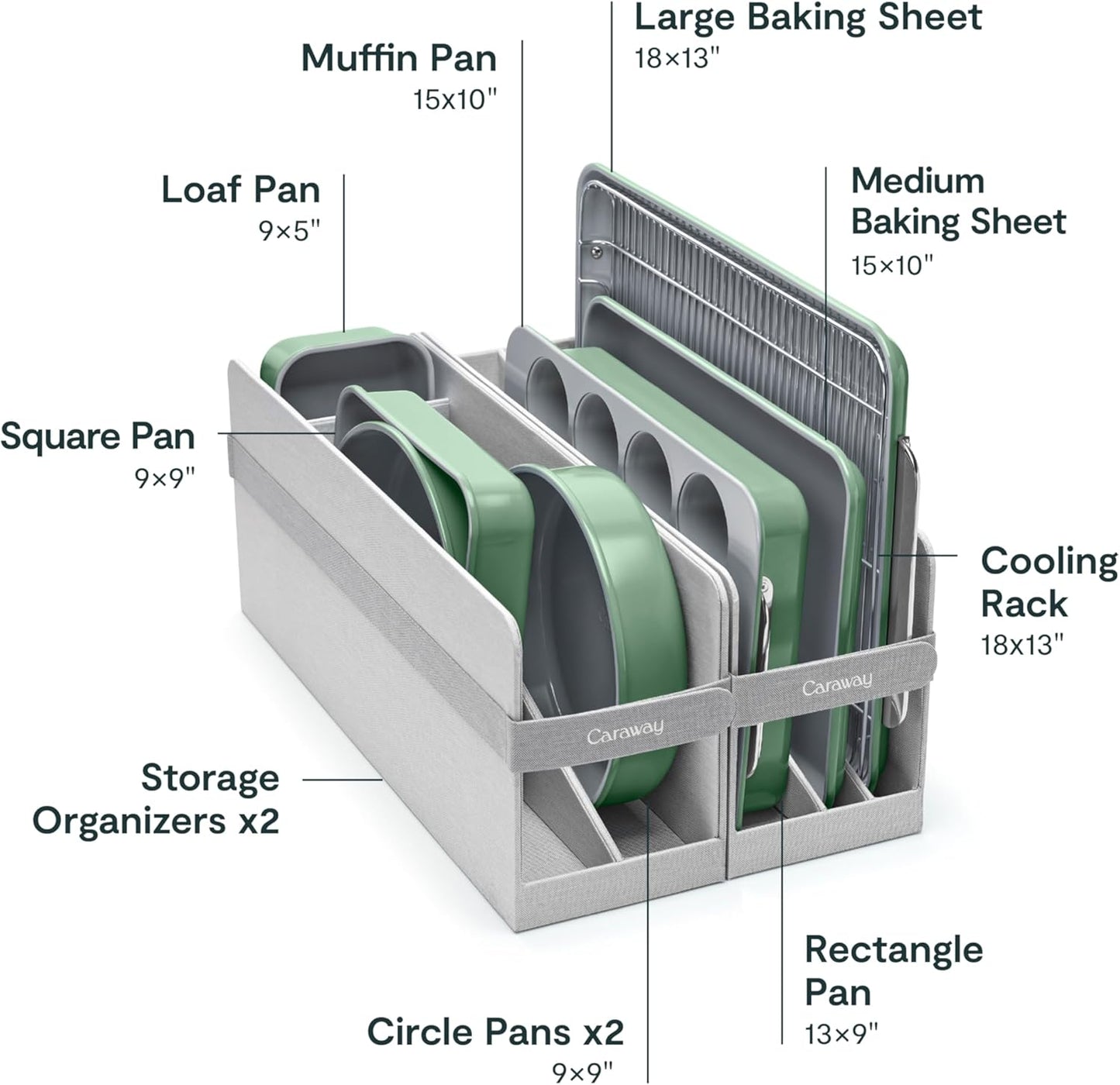 Caraway 23-Piece Nonstick Ceramic Cookware & Bakeware Set - Oven Safe, Non-Toxic - Sage Color