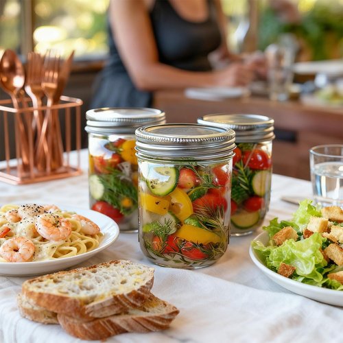 ComSaf Wide Mouth Mason Jars 16 oz with lids - 4 Pack, Pint Mason Jars with Seal Bands, Glass Canning Jars for Honey, Jam, Jelly, Coffee, Salad, Desert, Shower Wedding Favors, DIY Candles Decor