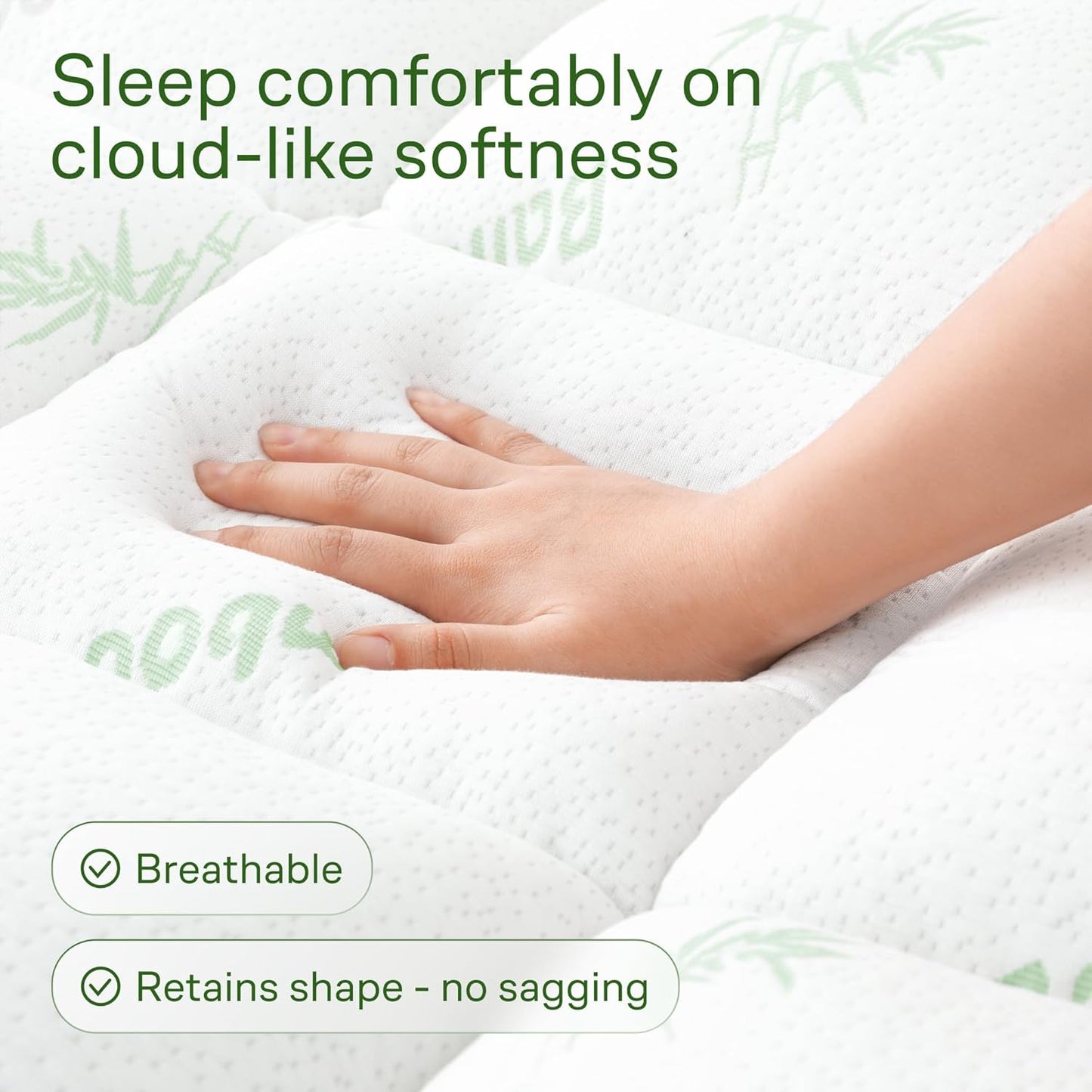 Niagara Ultra Soft Twin XL Mattress Topper - Bamboo Viscose Pillow Top for Back Pain Relief | Naturally Cooling, Fits 6-18" Mattresses, 600GSM, Green