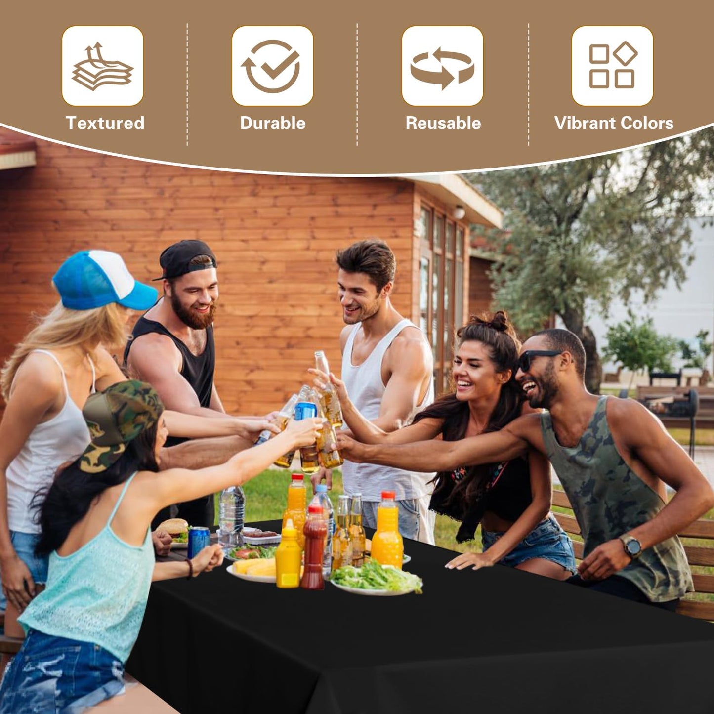 sancua Black Tablecloths for 8 Foot Rectangle Tables, 8 Pack - Washable Polyester Fabric Table Cloth for Wedding Party, Birthday, Banquet Reception, 60x120 Inch