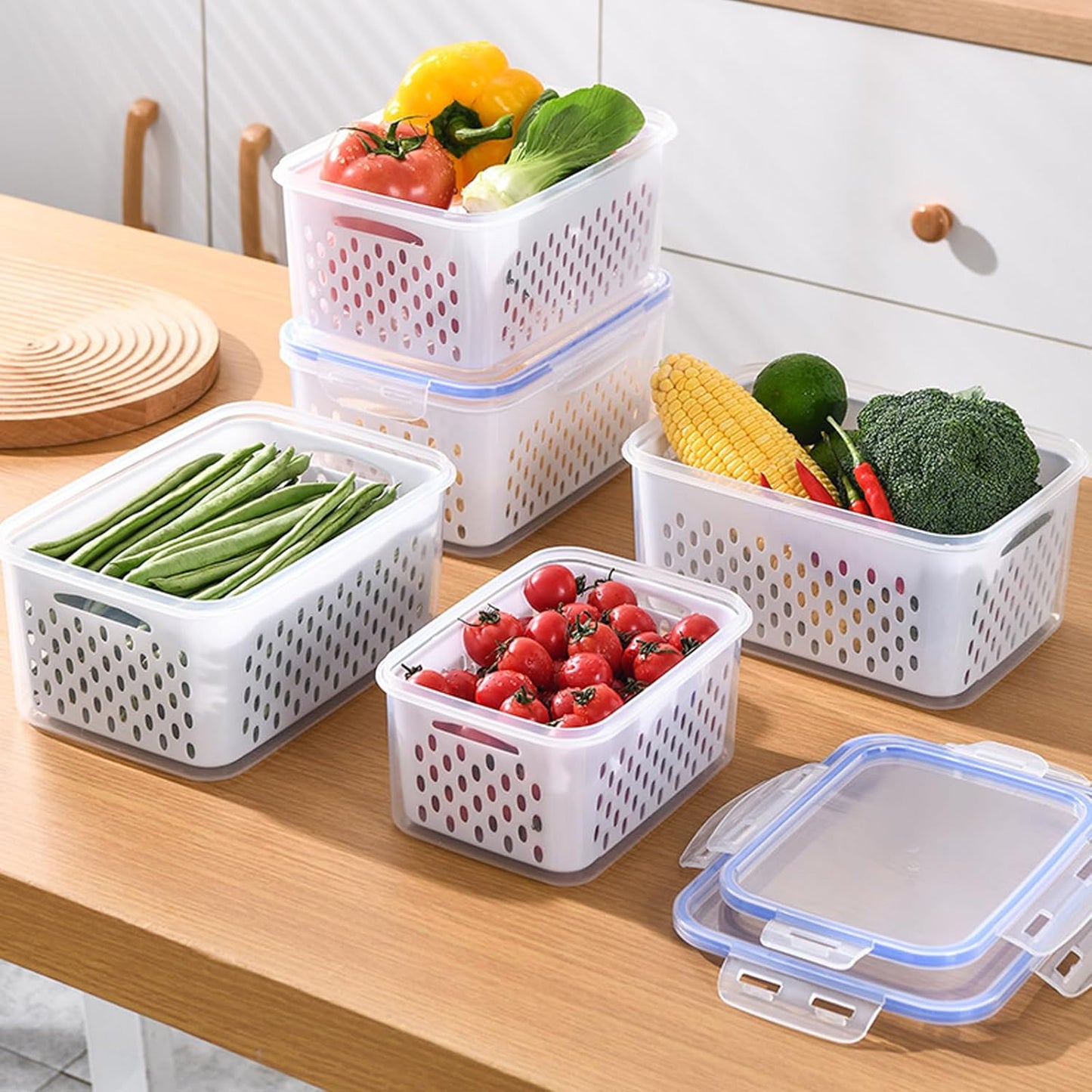 Skiennix 3 PCS Fruit Storage Containers - BPA-Free Plastic with Removable Strainer Lid for Fresh Berries