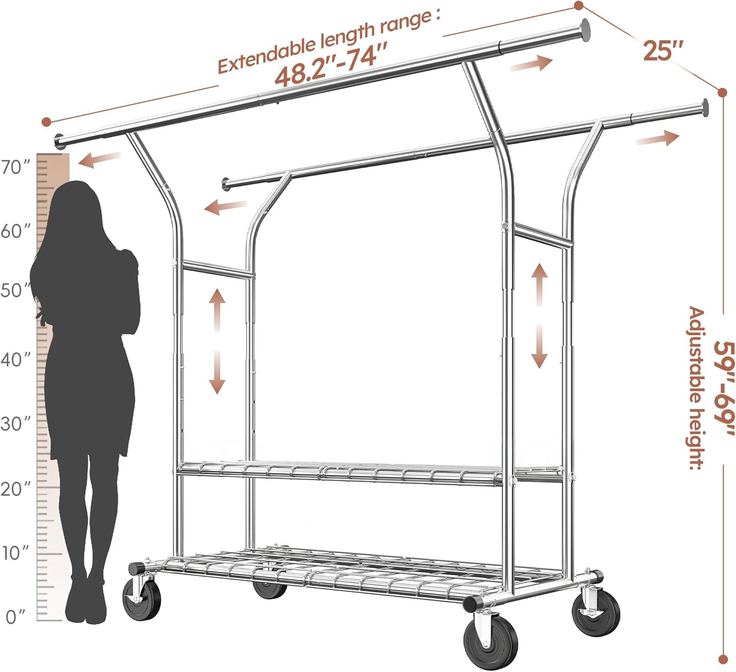 Raybee Heavy Duty Clothing Rack - 630 LBS Load Capacity | Rolling Metal Garment Rack for Storage
