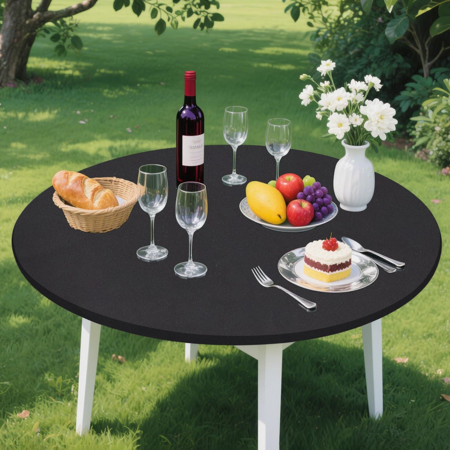 Klmnop 2 Pack Fitted Round Tablecloth with Elastic for 45" - 56" Tables, Waterproof Stretch Tablecloth, Washable Table Cover for Picnic, Camping, Indoor and Outdoor Use