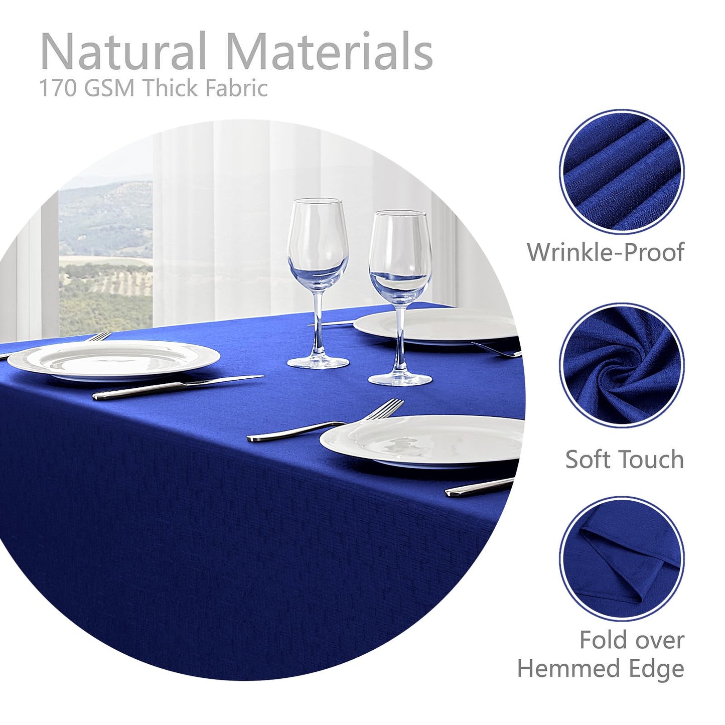 Veblandy Rectangle Tablecloth Waterproof 60x144 inch Linen Textured Table Cloth Stain and Wrinkle Resistant Washable, Decorative Fabric Table Cover for Dining, Party and Camping, Royal Blue