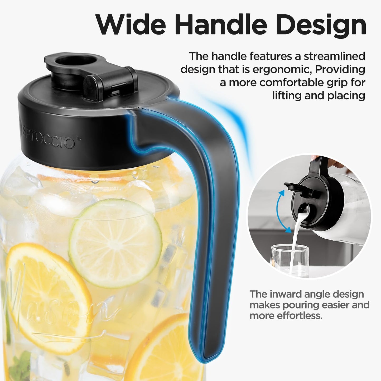 Spreccio Mason Jar Pitcher - Airtight & Leakproof Glass Pitcher with Lid, Perfect for Breastmilk, Cold Brew, and Sun Tea, 2 Quart (64 oz) Mason Jar with Pour Spout Lid