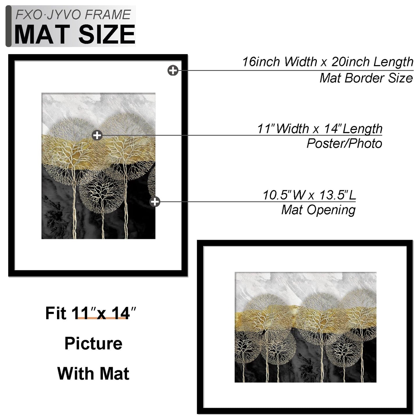 Fxojyvo 16x20 Picture Frame Set of 6, Display Poster 11x14 with Mat or 16 x 20 Without Mat, Light Weight and High Transparent 16 by 20 Frame for Wall - 6 Pack/Black/16 x20