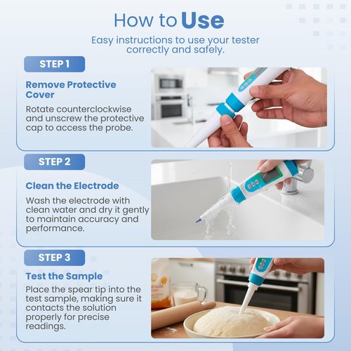 Digital pH Meter for Food - Professional pH Tester with Spear Probe for Sourdough, Fermentation, Hot Sauce, Canning, Cheese, Salami, Kimchi, Kombucha - Water-Resistant Kit with pH Calibration Powders