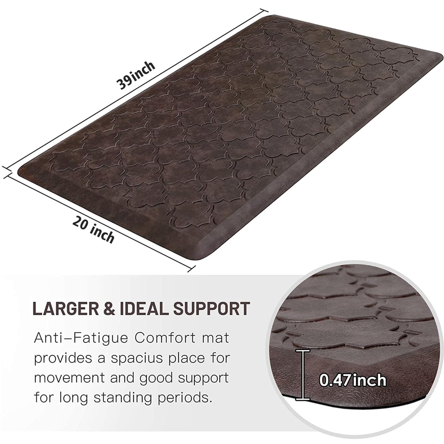 WISELIFE Kitchen Mat Cushioned Anti Fatigue Floor Mat,20"x39", Thick Non Slip Water Resistant Kitchen Rugs and Mats,Heavy Duty Foam Standing Mat for Kitchen,Floor,Home,Desk,Sink, Brown