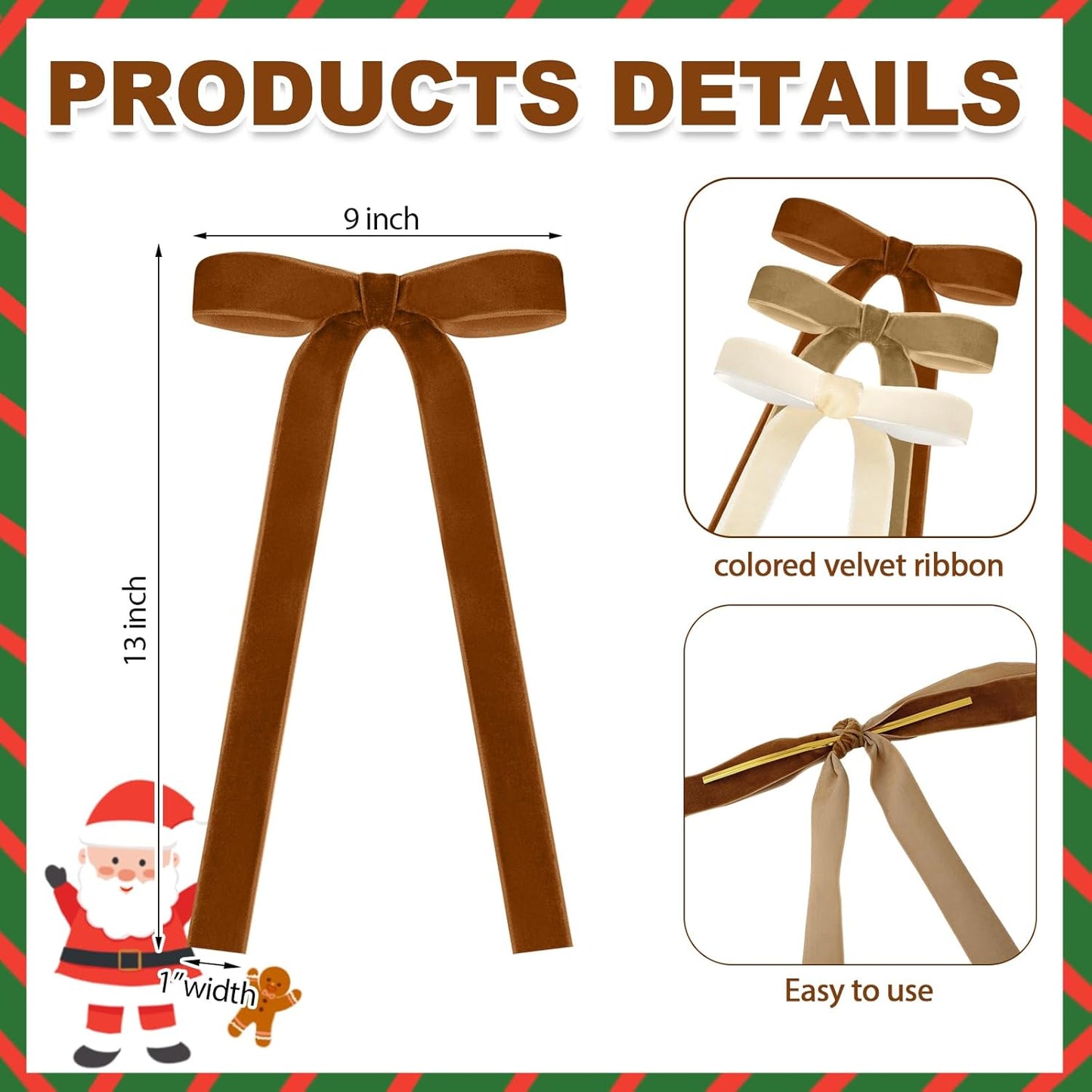 Skiennix 24 Pcs Velvet Bows - Vintage Ribbon Bows for Christmas Tree & Crafts | Khaki, Ivory, Nude (9 x 13 Inch)
