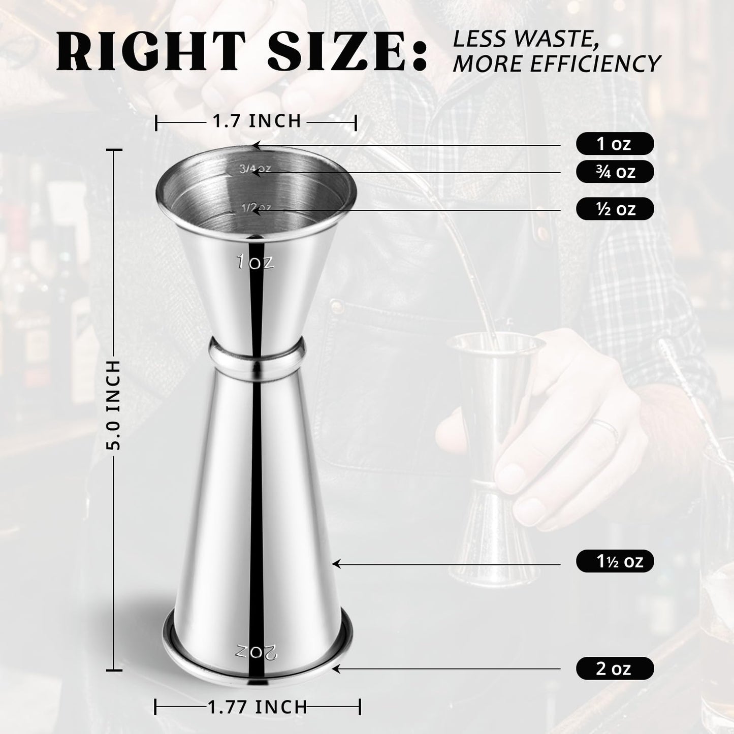 KITESSENSU Jigger for Bartending, Japanese Jigger 2 oz 1 oz with Measurements Inside, 304 Stainless Steel Double Cocktail measuring cup, Professional Bar Tool for Home & Bar Use