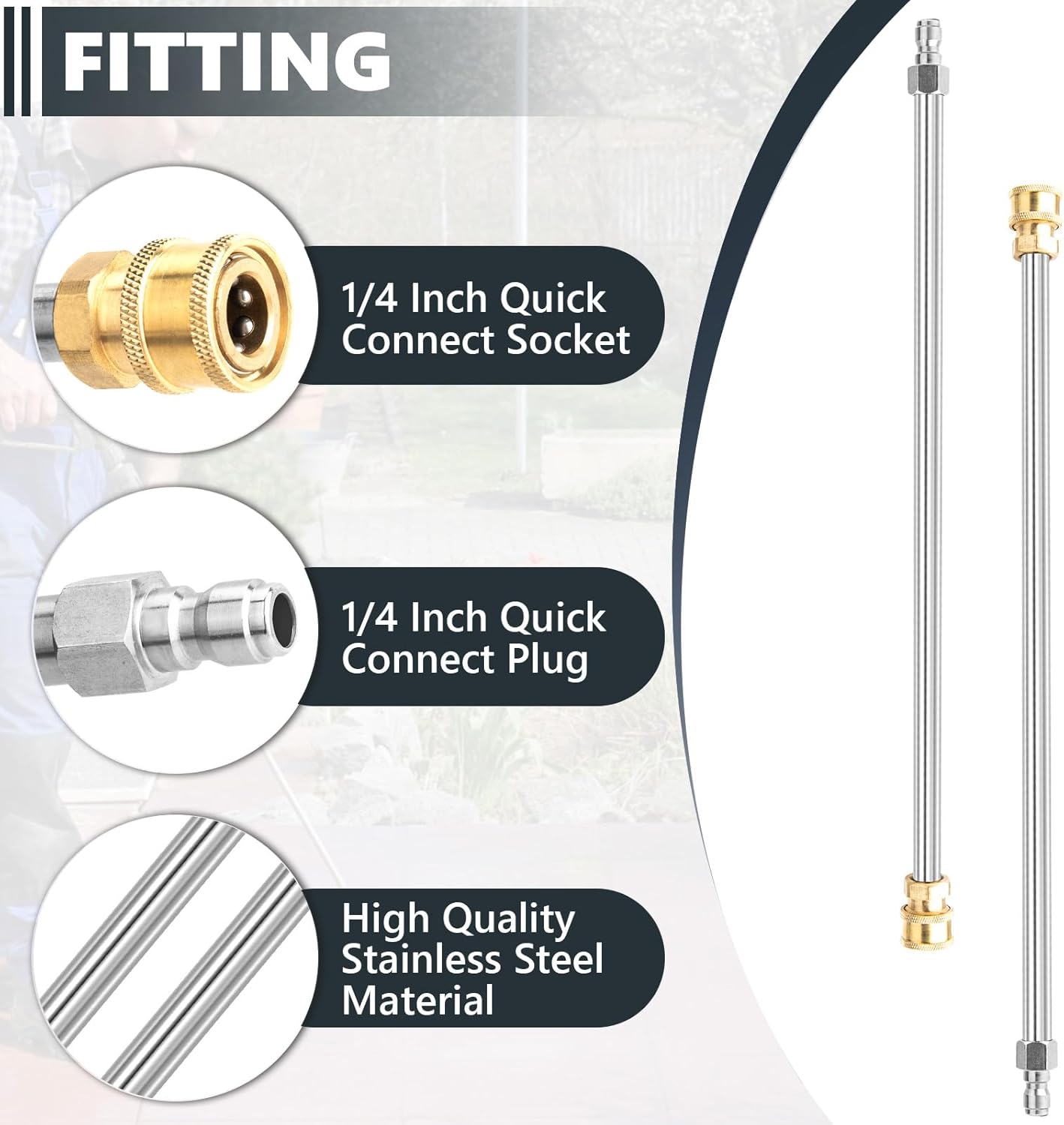 Skiennix Pressure Washer Extension Wand - 17 Inch Stainless Steel Heavy Duty, 2 Pack with Quick Connect
