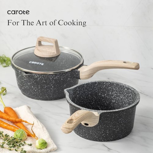 Carote Nonstick Granite Cookware Sets 8 Pcs Stone Cookware Set,non stick frying pan set, pots and pans set (Granite, induction cookware)