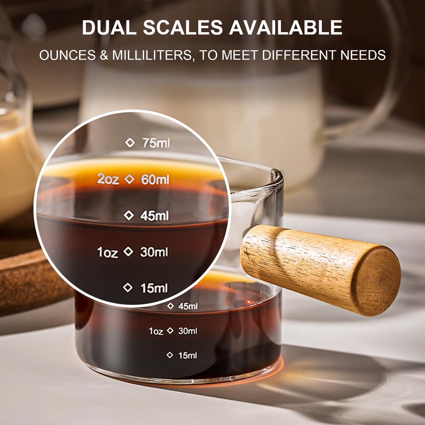 PARACITY Espresso Cups with Handle set of 2, 3.5OZ Double Spout Glass Measuring Cup with Dual Scale, Clear Espresso Shot Glass with V-Shaped Mouth, Espresso Accessories