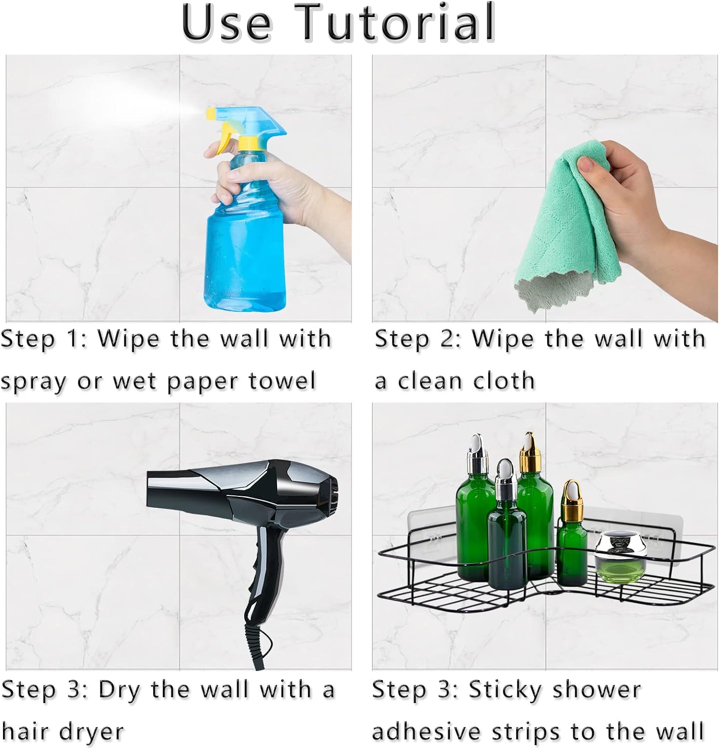 Skiennix Shower Caddy Adhesive - Strong Transparent Sticky Pads for No-Drill Bathroom & Kitchen Storage | 2 Pack