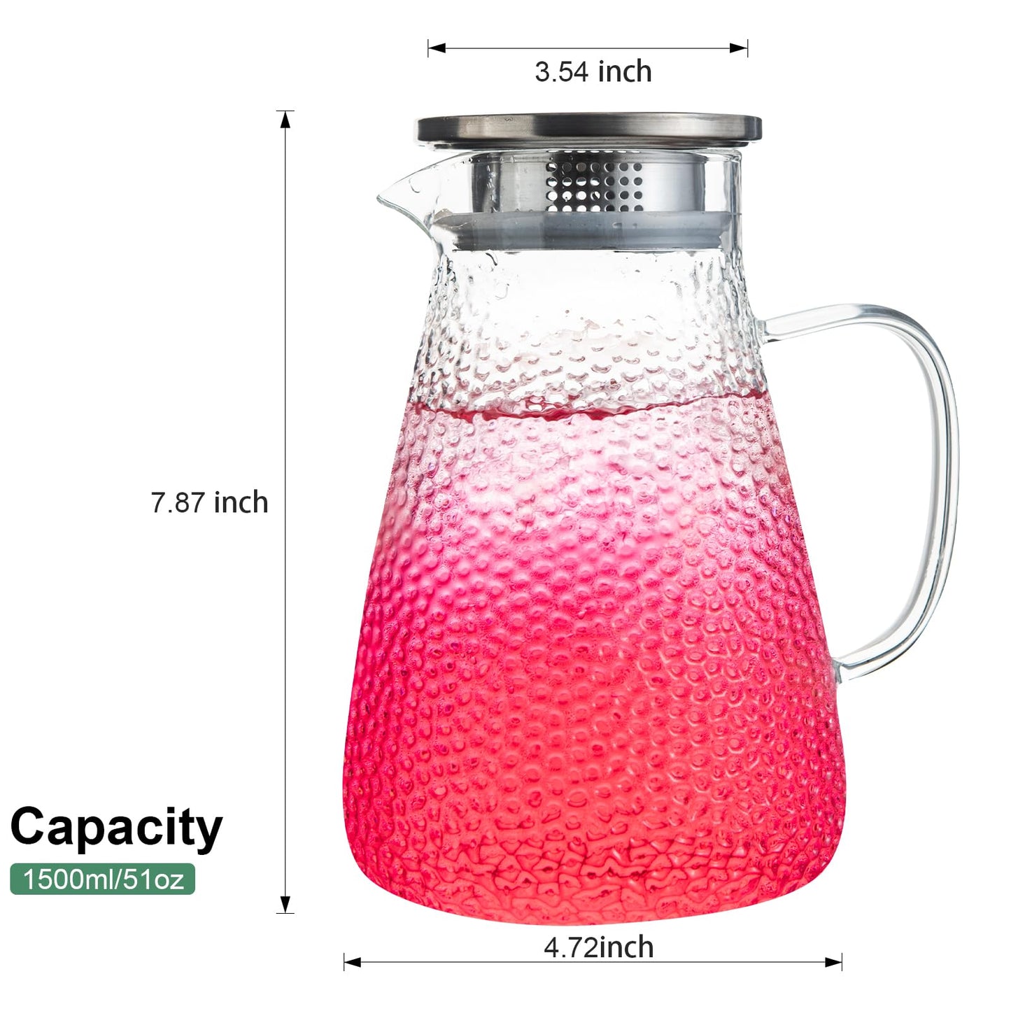MRZIKPO 1.5 Liter 50 oz Glass Pitcher with Lid and Spout, Glass Carafe for Hot/Cold Water, Large Iced Tea Pitcher for Coffee, Milk,Juice and Homemade Beverage,Iced Coffee, and Container for Drinks