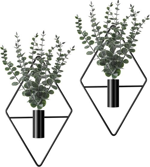 Jexine Hanging Planters - 4 Pcs Metal Eucalyptus Vases for Modern Indoor Decor | Black Geometric Design