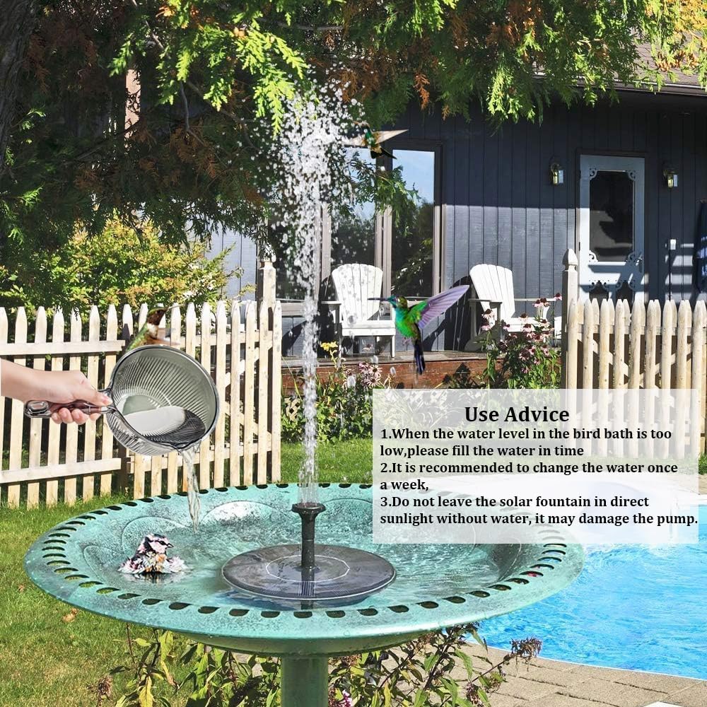LAWOHO Solar Fountain Pump - 1.5W Upgraded Submersible Water Fountain Kit for Bird Baths & Gardens