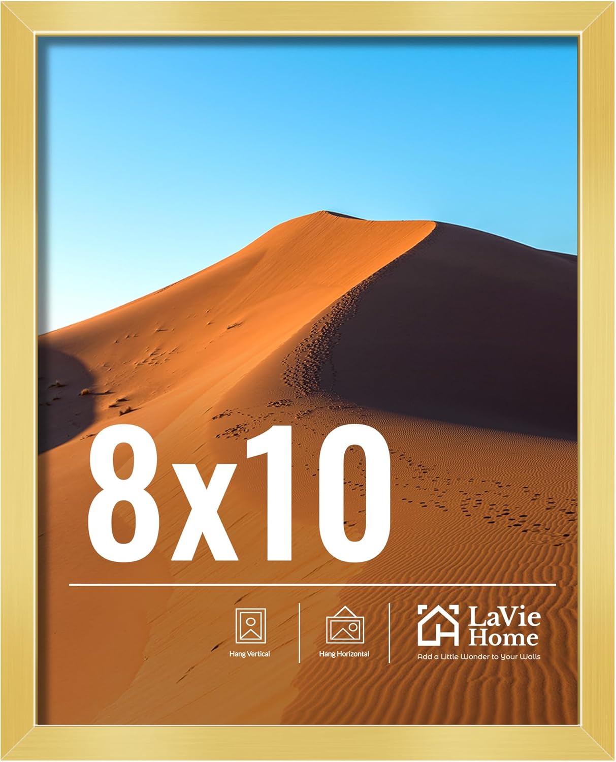 LaVie Home 8x10 Picture Frame - Elegant Gold Frame with HD Plexiglas for Vertical/Horizontal Display