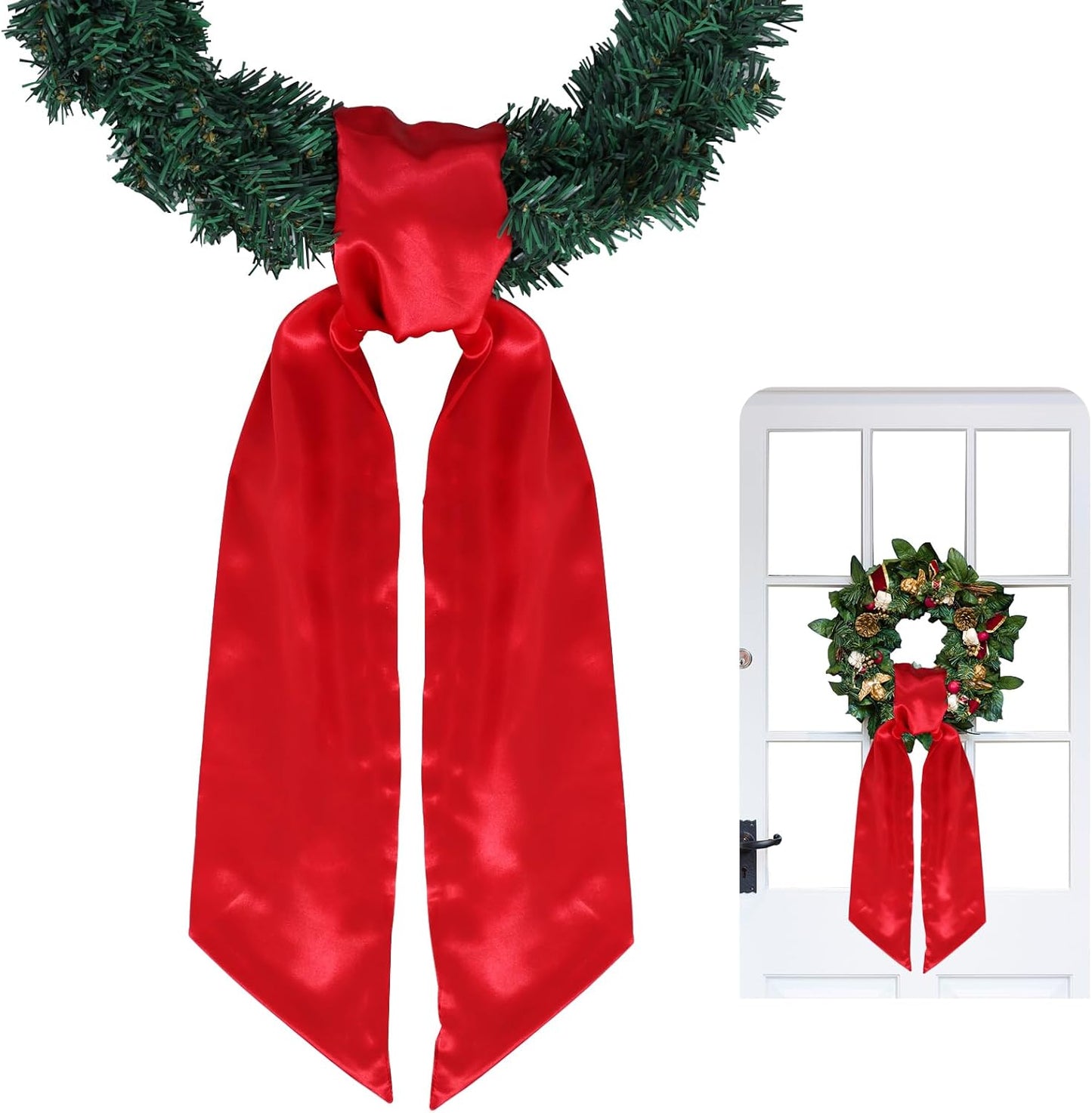 TONIFUL Wreath Sash - Red Satin Ribbon for Embroidery | 4.5" x 56" Indoor/Outdoor Holiday Decor