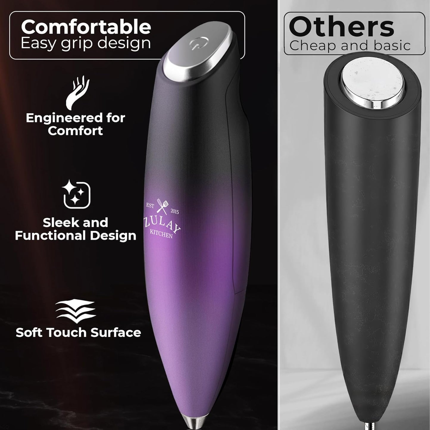 Zulay Kitchen Tornado Triple Whisk Milk Frother - Handheld Foam Maker for Coffee & Lattes - Galaxy Color with 4 Duracell Batteries