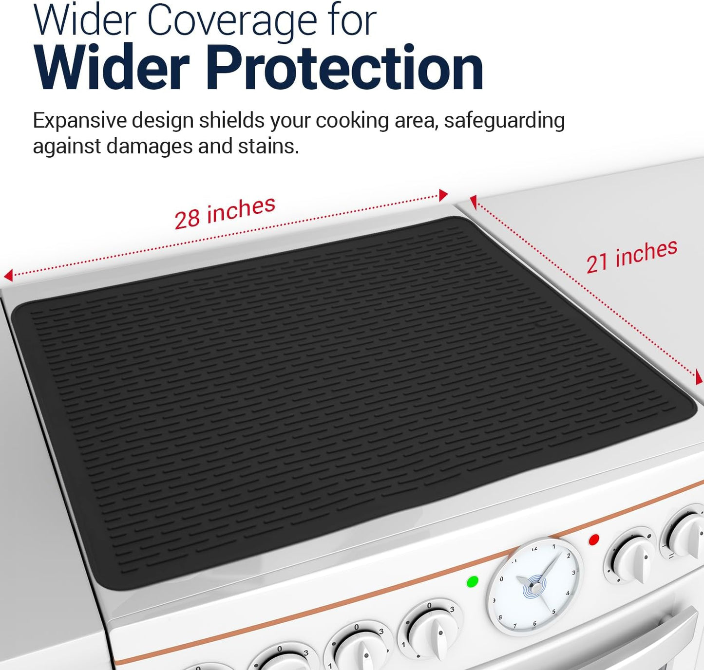 Skiennix Thick Stove Top Cover - Heat-Resistant Silicone Mat for Electric Stoves | 28 x 20 Inch - Black