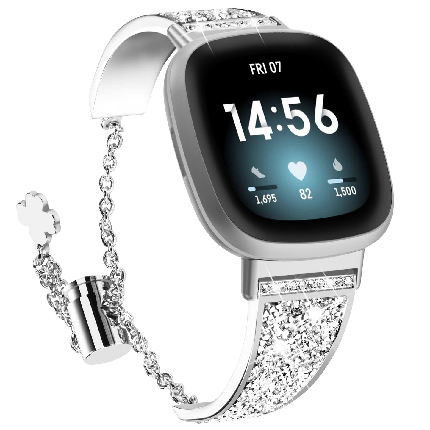NewWays Compatible with Fitbit Versa 3/ Fitbit Versa 4 Band for Women, Crystal Bling Jewllery Bangle Compatible for Fitbit Versa 3 4 Sense Sense 2, with Stopper Toggle Closure, Silver