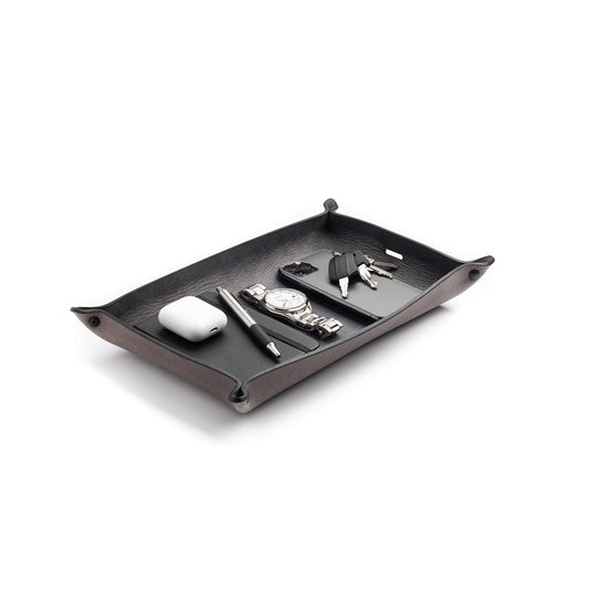 Leather Valet Tray for Men | Made in The USA | EDC Dump Tray for Keys, Phone, Wallet | Catch All Key Tray | Avalanche Gray