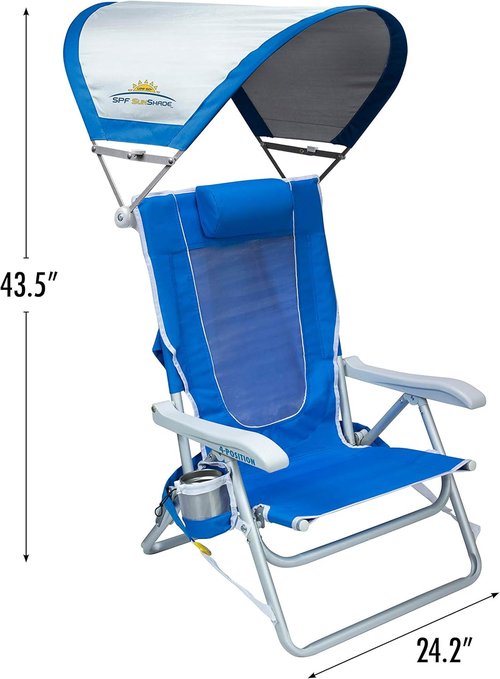 GCI Outdoor Beach Chair - Reclining Sunshade Backpack Chair with Durable Armrests & Drink Holder | Saybrook Blue