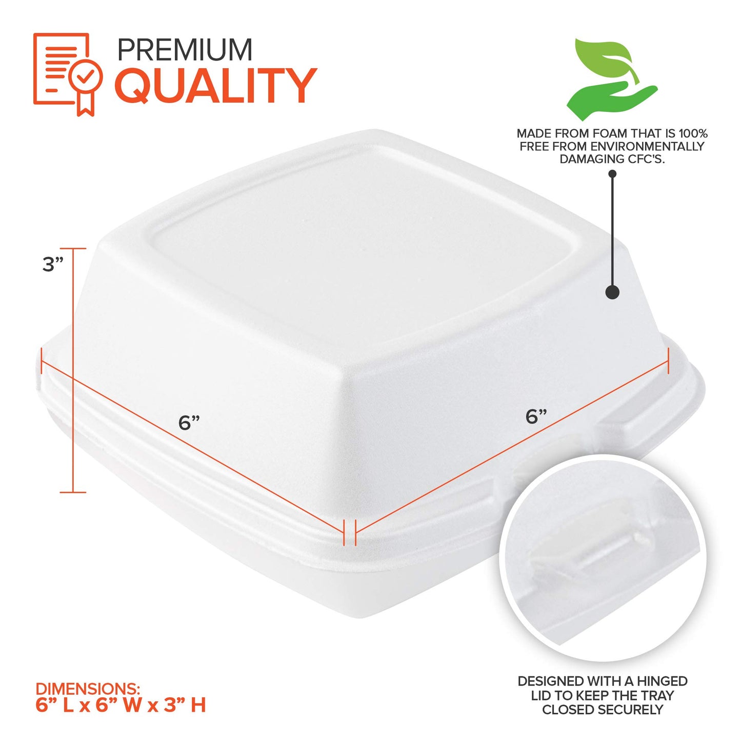 Stock Your Home 6x6 Clamshell Take Out Boxes (50 Pack) Small 1-Compartment Foam Food Containers Disposable Lunch Container, Restaurant Togo Trays with Hinged Lids for Takeout, Carryout, and Meal-Prep