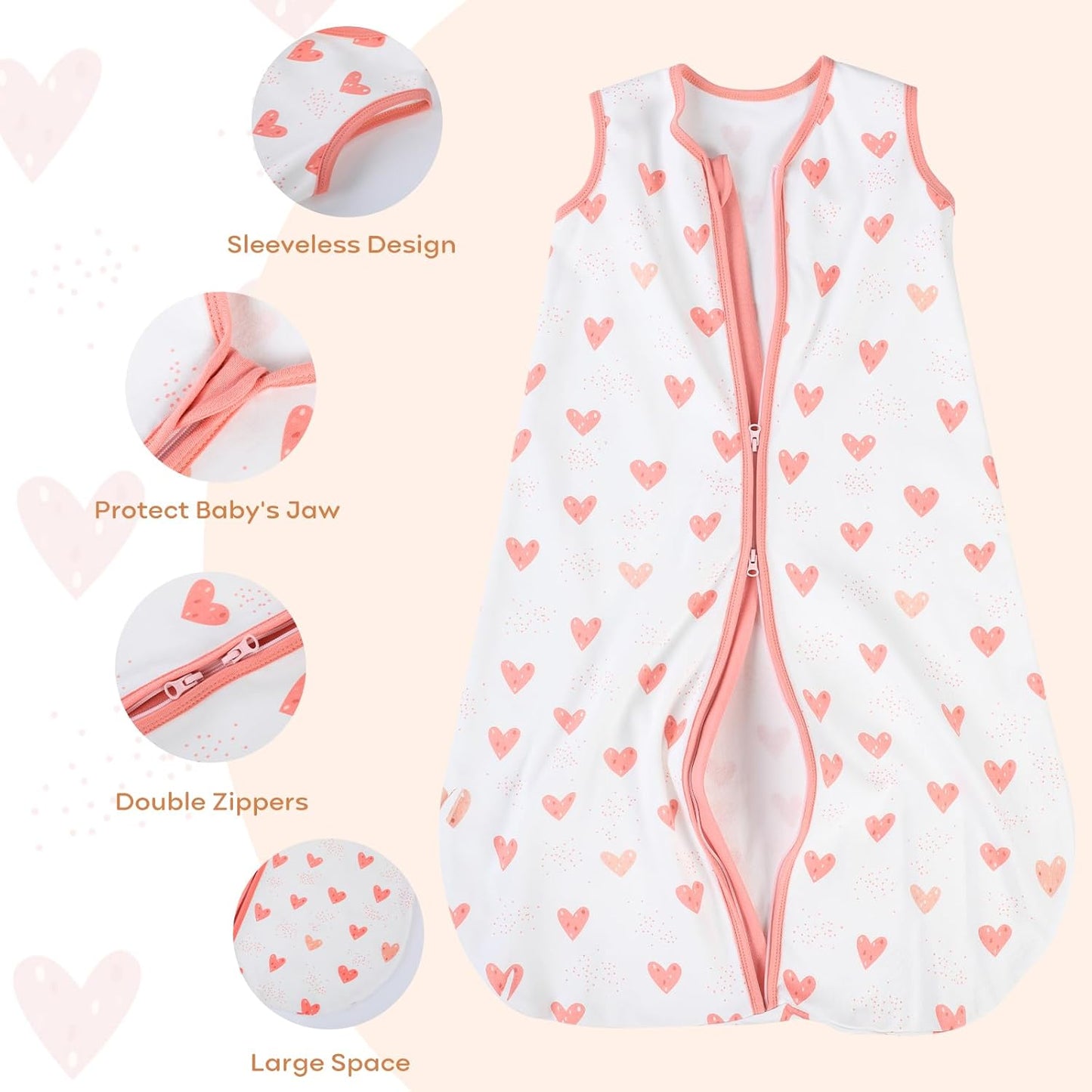 Yoofoss Baby Sleep Sack - 100% Organic Cotton Wearable Blanket for 18-24 Months | Lightweight 2-Way Zipper, TOG 0.5