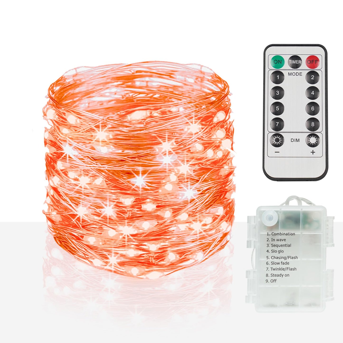 suddus Orange Halloween Fairy Lights Battery Operated, 66ft 200 LED Copper Wire Twinkle Lights Waterproof, String Lights with Remote for Bedroom, Party, Yard, Door, Garland, Tree Decorations