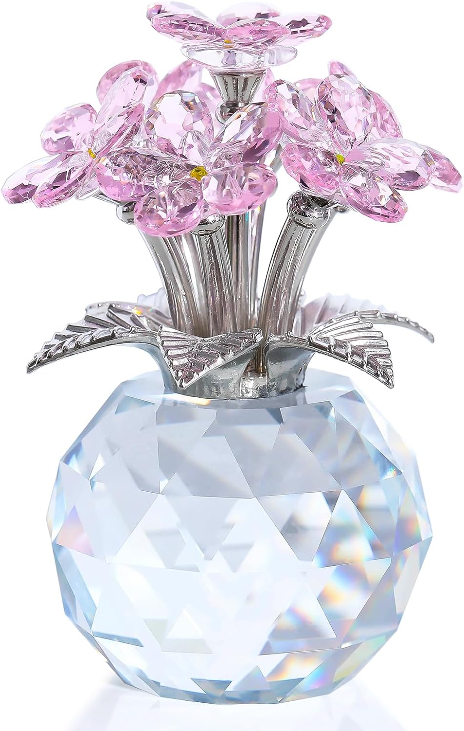 Ornalrist Pink Crystal Forget-Me-Not Flower Figurine - Meaningful Gifts for Women & Moms | Collectible Glass Decor