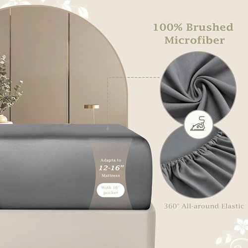 FreshCulture Queen Fitted Sheet - Premium Hotel-Quality Ultra Soft Microfiber - Elegant Dark Grey