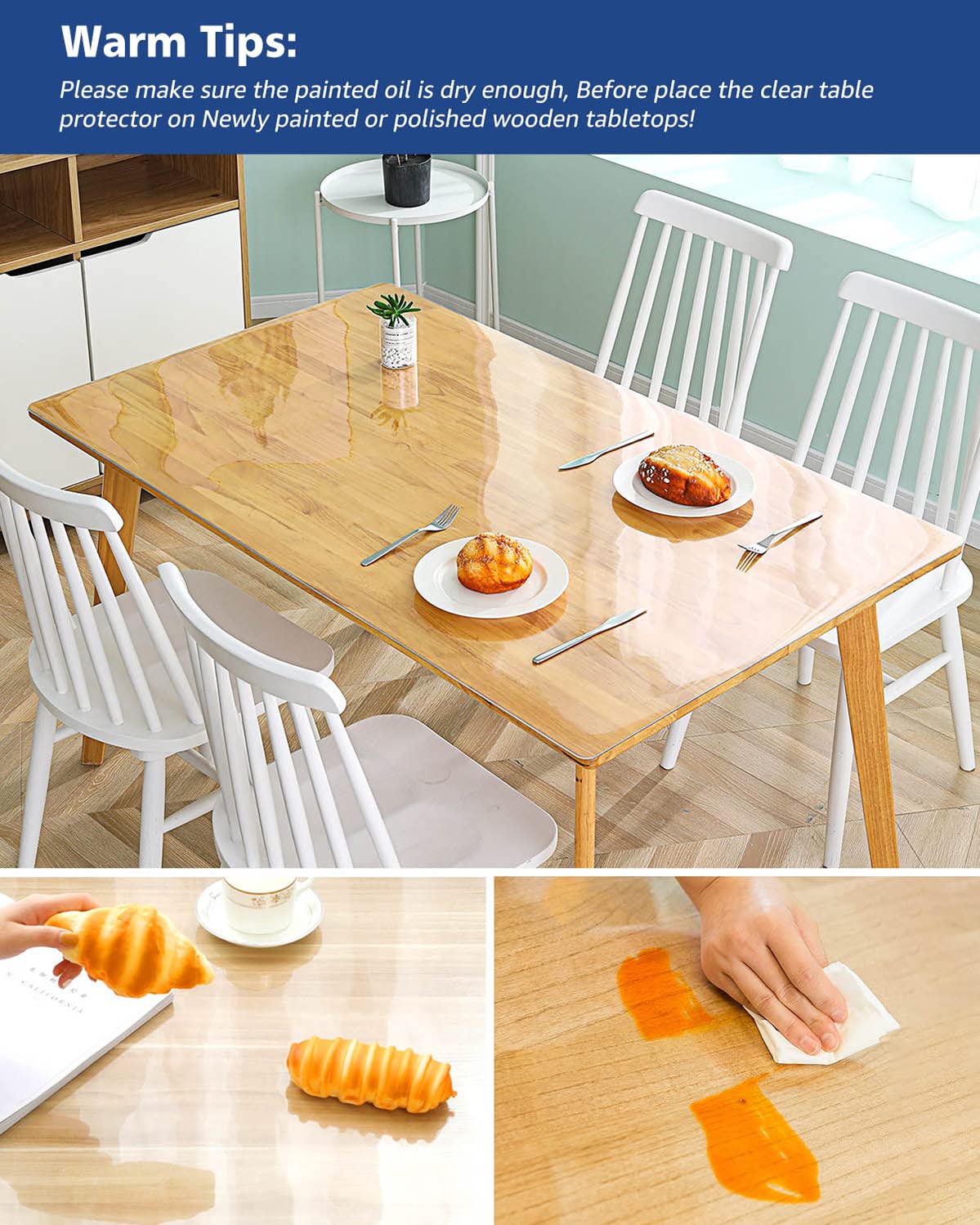 46X46 Inch Clear Plastic Table Cover on Top of Coffee Dining Table Computer Office Desk Pad Protector Durable Heavy Duty Desktop Cover Mat Vinyl Tablecloth for Furniture Surface Protection