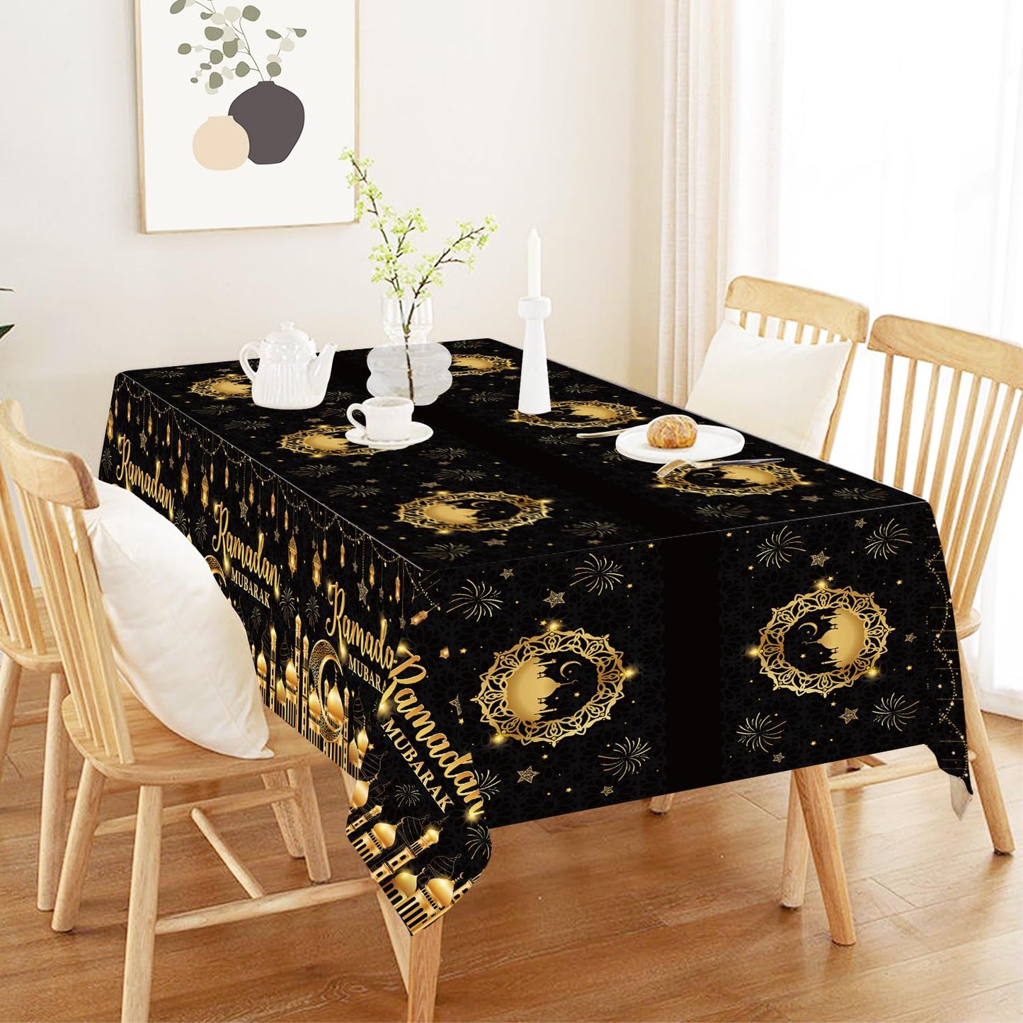 tineit 3 Pieces Ramadan Table Cloth, Ramadan Mubarak Table Decorations, Ramadan Decor Table Covers, Ramadan Decorations for Home Eid Mubarak Table Cloth