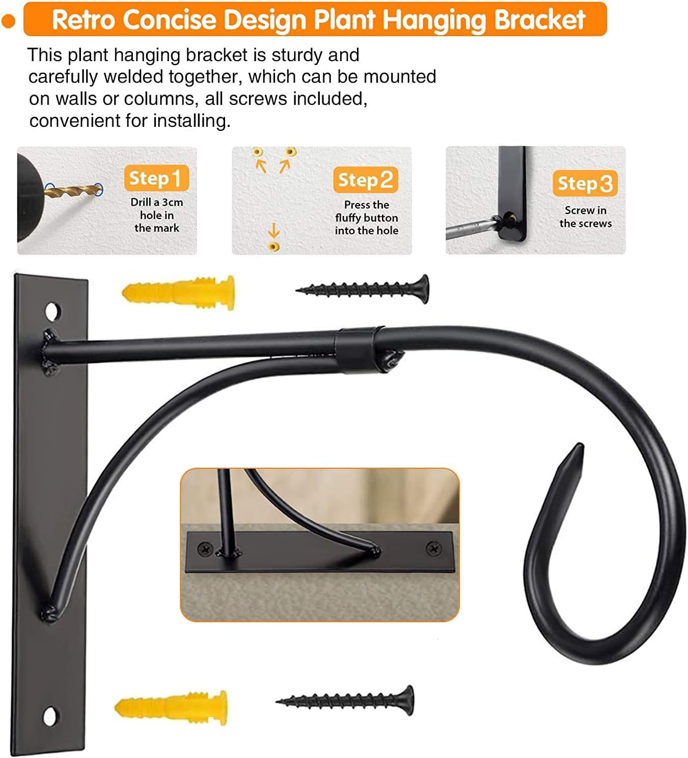 Skiennix 11-Inch Wall Mount Plant Hook - Rust-Resistant Iron Hanger for Indoor & Outdoor Use