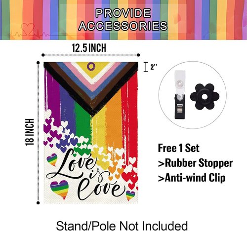 Baccessor Love Pride Garden Flag - Double-Sided 12.5 x 18 Inch LGBTQ Rainbow Heart Decoration
