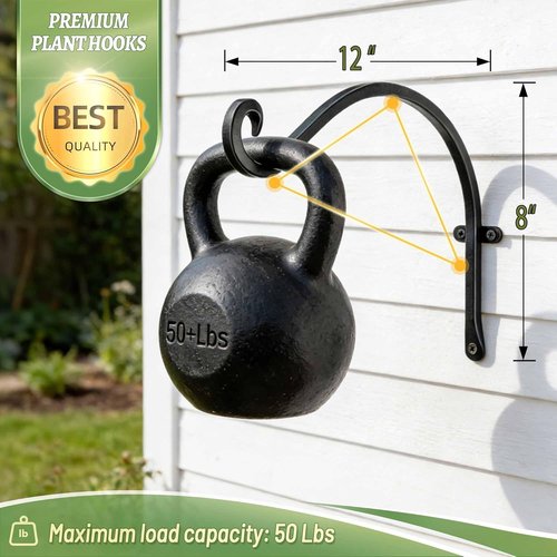 AJART Heavy-Duty Plant Hanger - 50 Lbs Capacity for Large Baskets or Feeders - 12 Inch Rustproof Iron Wall Hooks | 2 Pack